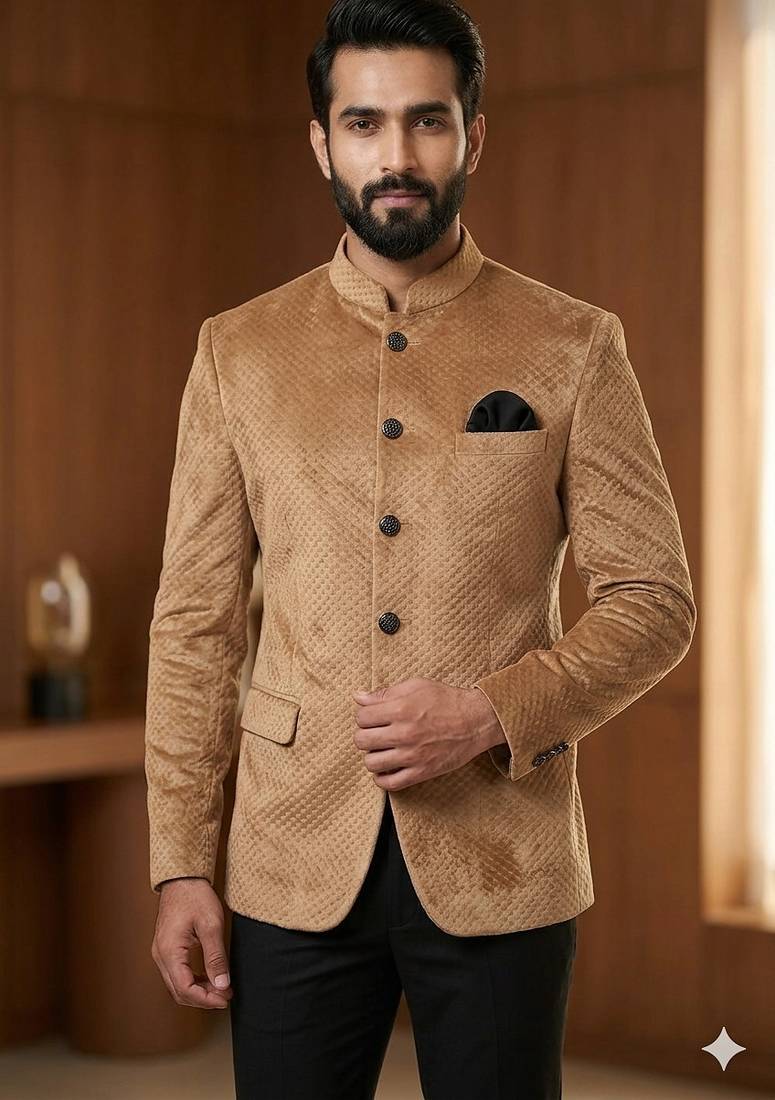 Golden color velvet jodhpuri for men | premium designer bandhgala ethnic wear