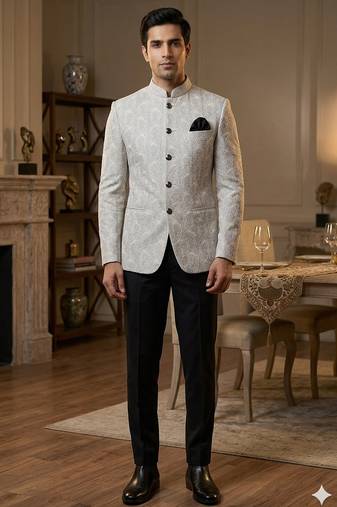 Grey sequence embroidery jodhpuri for men | premium designer bandhgala ethnic wear