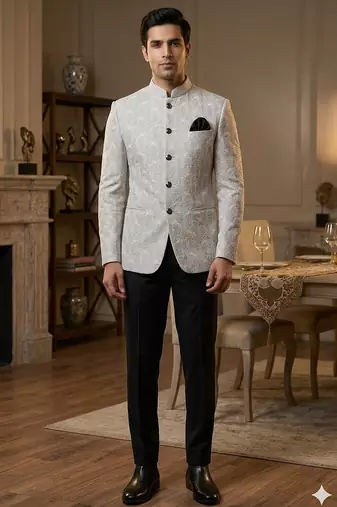 Grey sequence embroidery jodhpuri for men | premium designer bandhgala ethnic wear