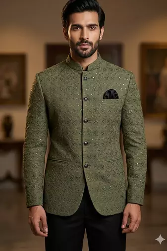 Mahendi color sequence jodhpuri for men | premium designer bandhgala ethnic wear