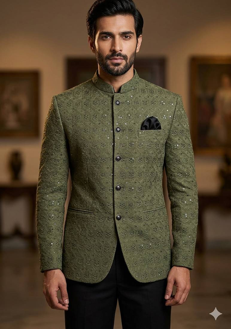 Mahendi color sequence jodhpuri for men | premium designer bandhgala ethnic wear
