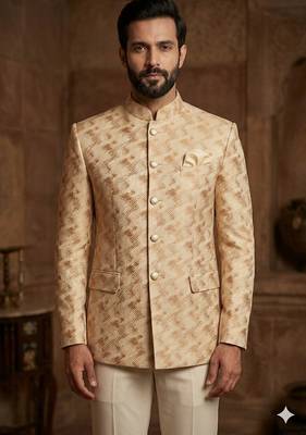 Golden color cheetah jodhpuri for men | premium designer bandhgala ethnic wear 2