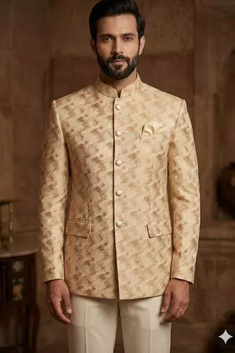 Golden color cheetah jodhpuri for men | premium designer bandhgala ethnic wear