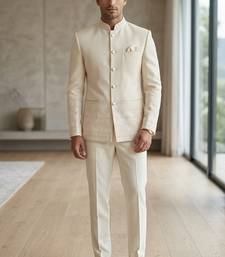 Cream daman weaving jodhpuri for men | premium designer bandhgala ethnic wear