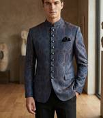 Navy blue weaving jodhpuri for men | premium designer bandhgala ethnic wear