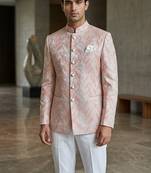 Baby pink self weaving jodhpuri for men | premium designer bandhgala ethnic wear