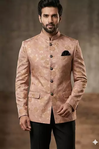 Pastel orange floral jodhpuri for men | premium designer bandhgala ethnic wear