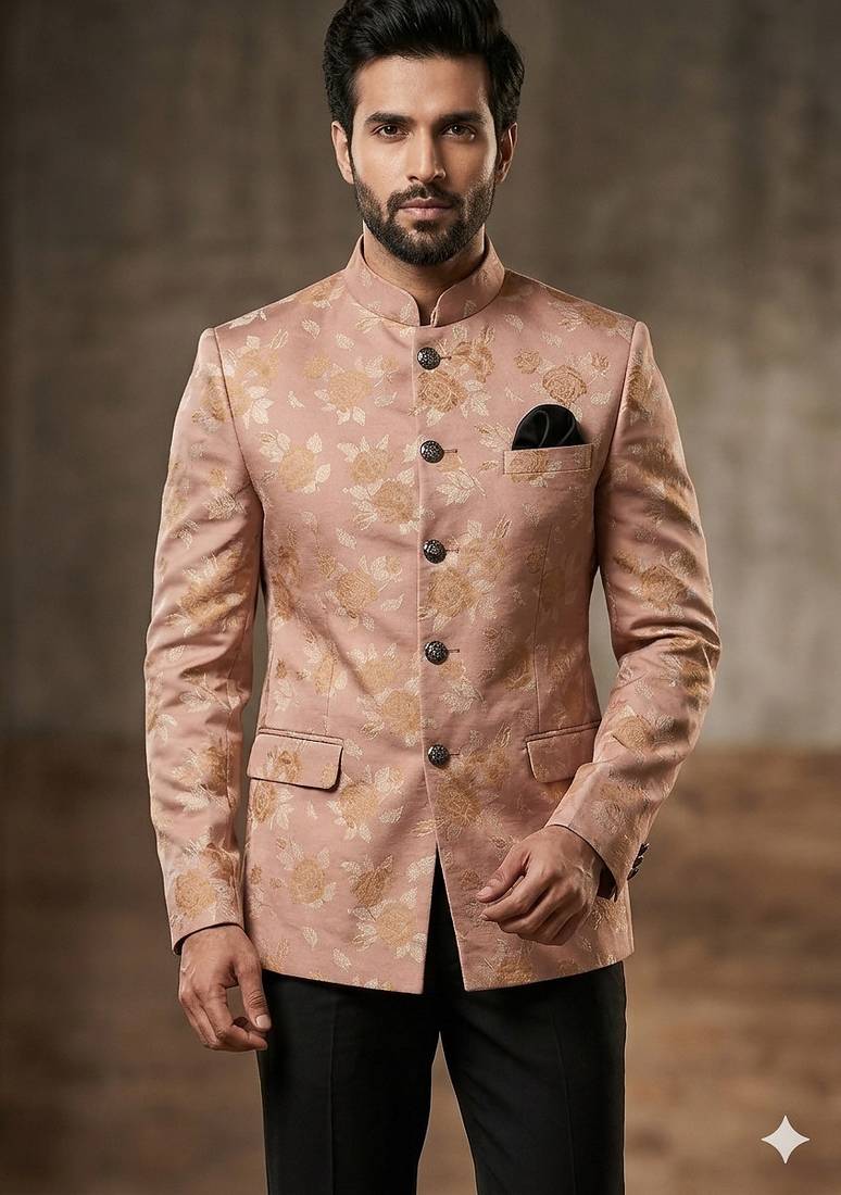 Pastel orange floral jodhpuri for men | premium designer bandhgala ethnic wear
