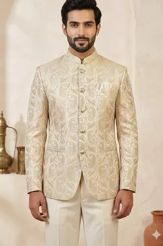 Beige color traditional jodhpuri for men | premium designer bandhgala ethnic wear
