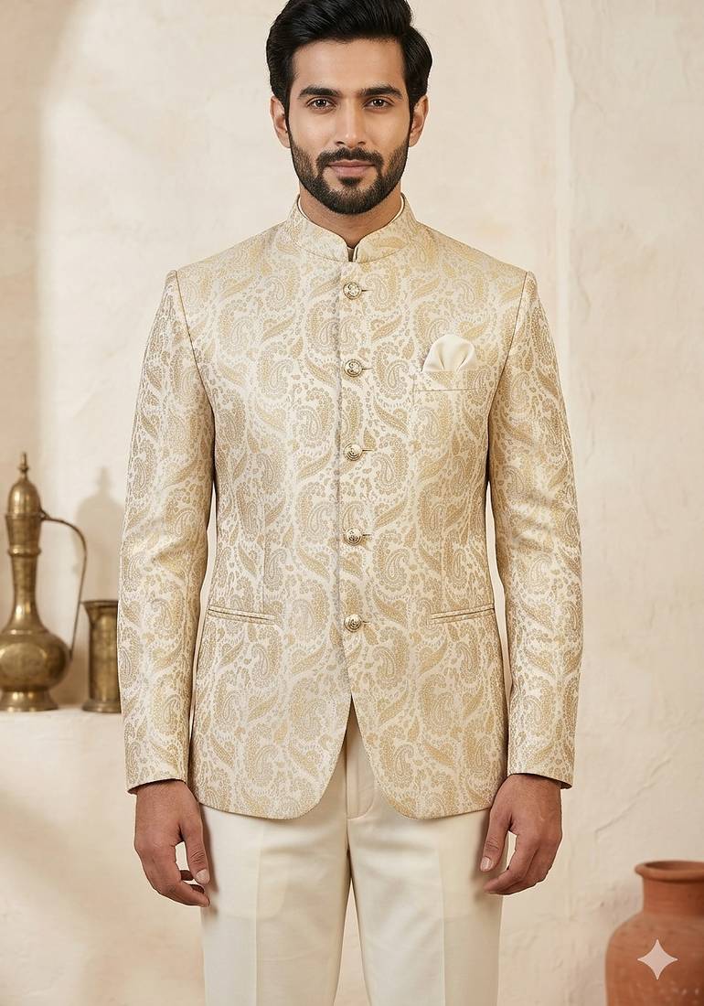 Beige color traditional jodhpuri for men | premium designer bandhgala ethnic wear