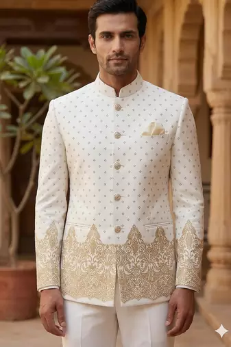 Beige color jodhpuri for men | premium designer bandhgala ethnic wear