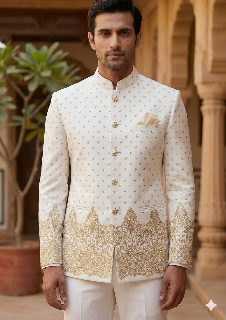 Beige color jodhpuri for men | premium designer bandhgala ethnic wear