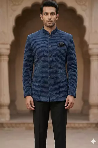 Blue dustfree velvet jodhpuri for men | premium designer bandhgala ethnic wear