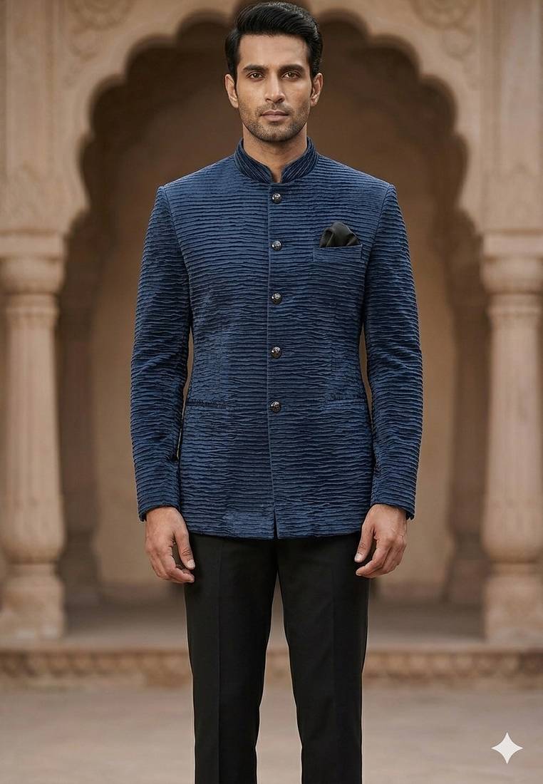 Blue dustfree velvet jodhpuri for men | premium designer bandhgala ethnic wear