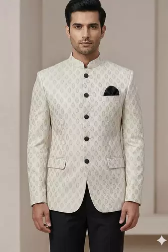 White color weaving jodhpuri for men | premium designer bandhgala ethnic wear