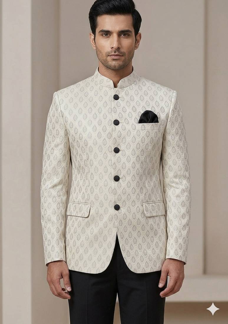 White color weaving jodhpuri for men | premium designer bandhgala ethnic wear
