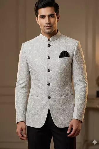 Grey sequence embroidery jodhpuri for men | premium designer bandhgala ethnic wear