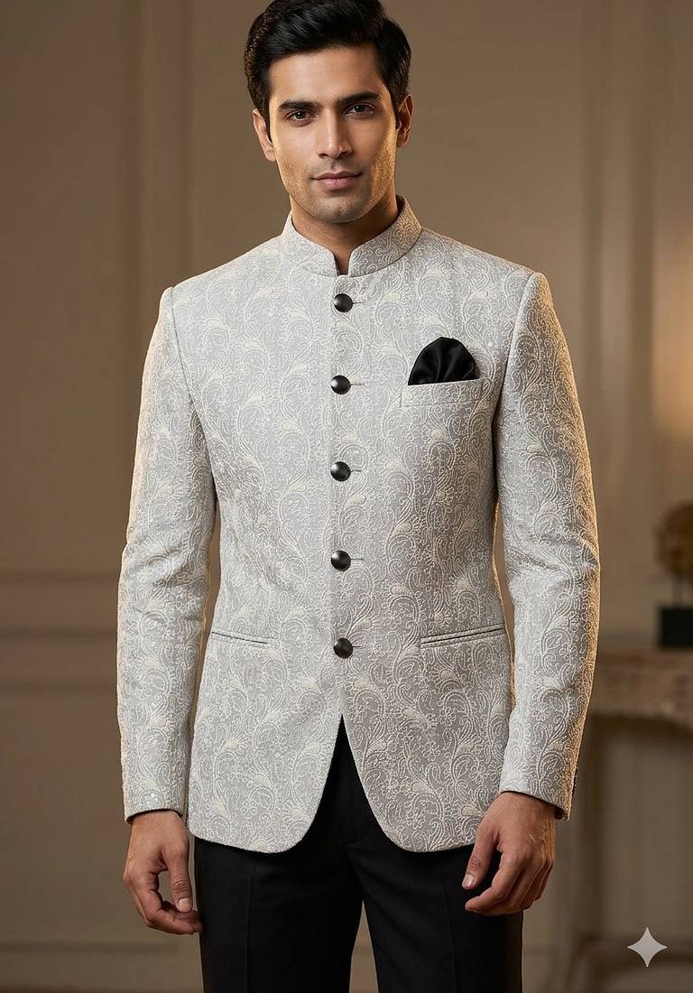 Grey sequence embroidery jodhpuri for men | premium designer bandhgala ethnic wear