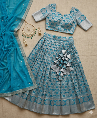 blue art silk plain lehenga choli 3