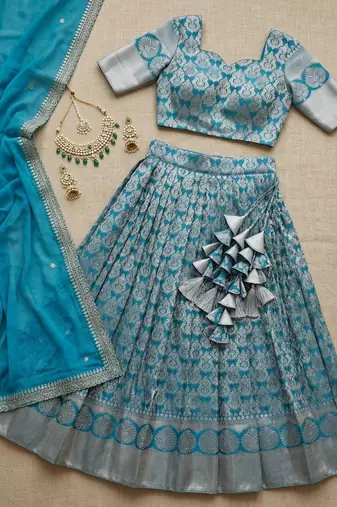 blue art silk plain lehenga choli