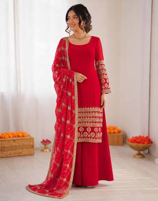 Red georgette thread with sequin  salwar suit 2