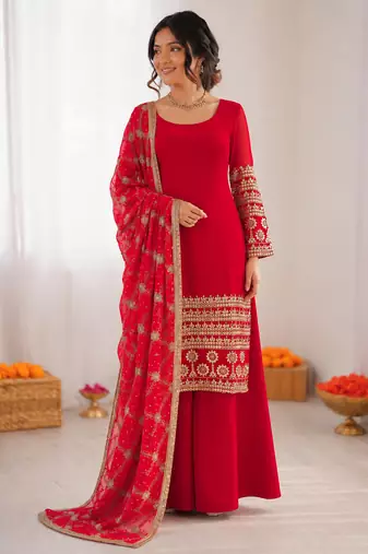 Red georgette thread with sequin  salwar suit