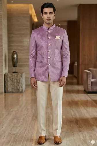 Dusty pink velvet jodhpuri for men | premium designer bandhgala ethnic wear