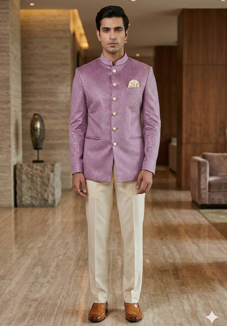 Dusty pink velvet jodhpuri for men | premium designer bandhgala ethnic wear