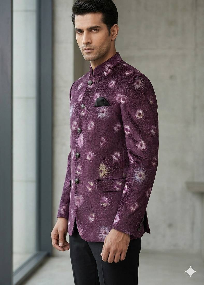 Wine embroidery and hand paint jodhpuri for men | premium designer bandhgala ethnic wear