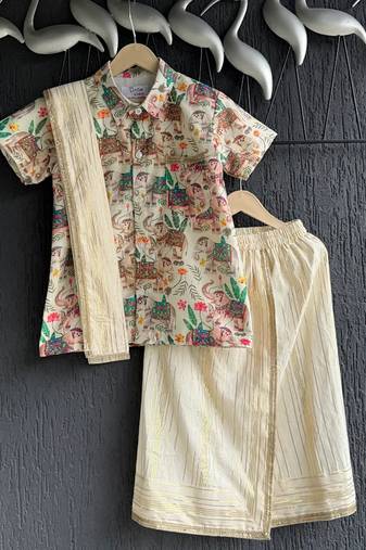 Multicolor printed cotton silk Boy's shirt and Lungi