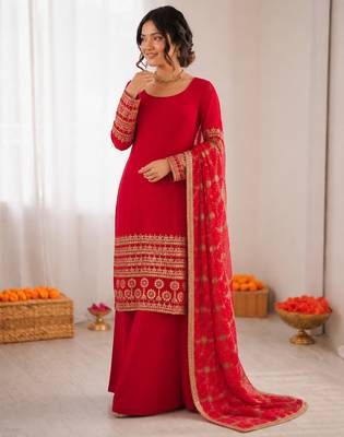 Red georgette thread with sequin  salwar suit 3