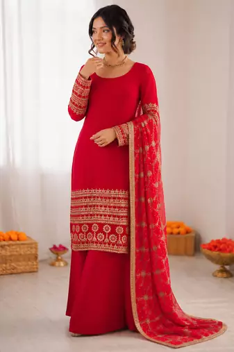 Red georgette thread with sequin  salwar suit