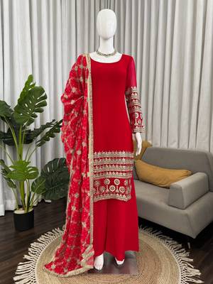 Red georgette thread with sequin  salwar suit 4