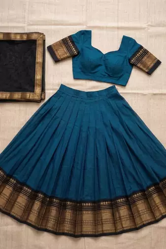teal blue art silk plain lehenga choli