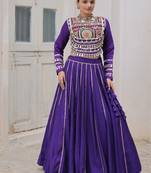 Traditional Purple Gujarati Embroidered With Mirror Lace Work Lehenga & Top for Garba Nights_Free Size