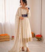 Off white chinon silk thread with sequin anarkali suit