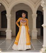 Yellow Embroidered Long Kurti with Navratri Lehenga Set for Women | Festive Ethnic Wear_Free Size