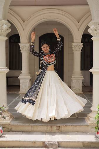 Black Embroidered Long Kurti with Navratri Lehenga Set for Women | Festive Ethnic Wear_Free Size