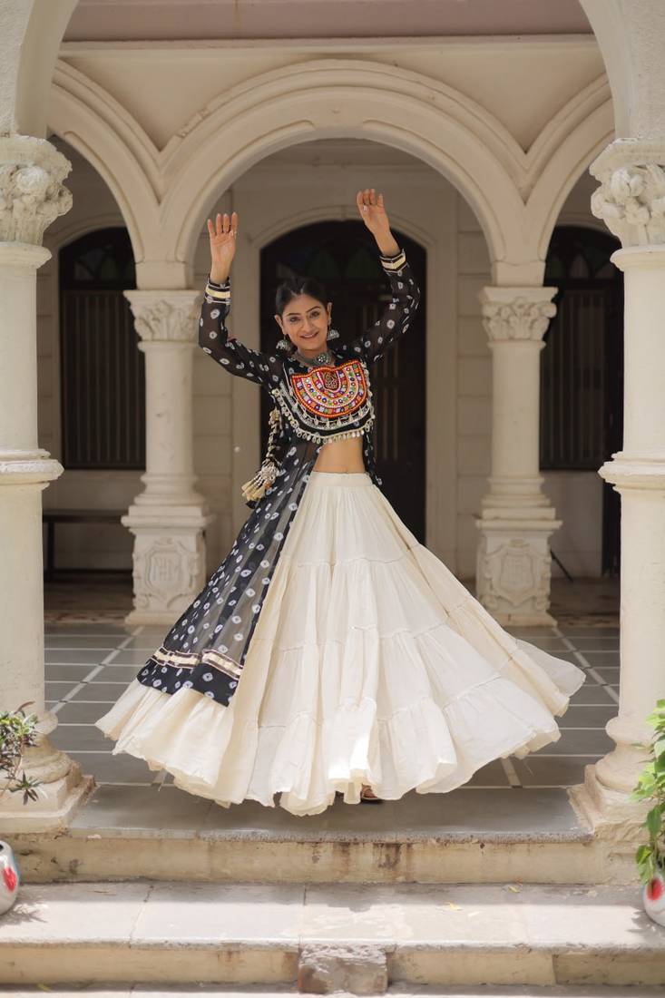 Black Embroidered Long Kurti with Navratri Lehenga Set for Women | Festive Ethnic Wear_Free Size