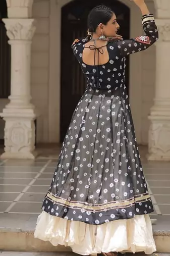 Black Embroidered Long Kurti with Navratri Lehenga Set for Women | Festive Ethnic Wear_Free Size