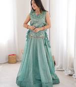 Women Embroidered Sequins Silk Blend Stitched Lehenga Choli with Koti_Free Size