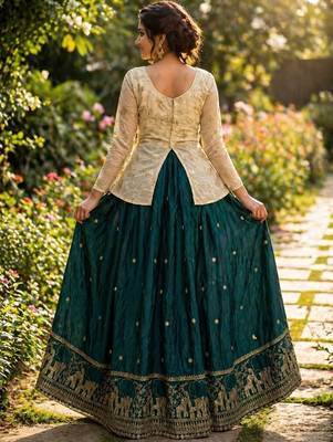green zari embroidered jacket lehenga choli 2