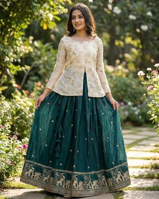 green zari embroidered jacket lehenga choli 3