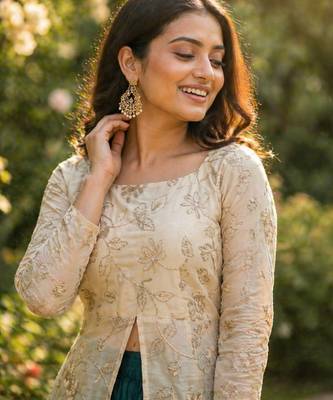green zari embroidered jacket lehenga choli 4