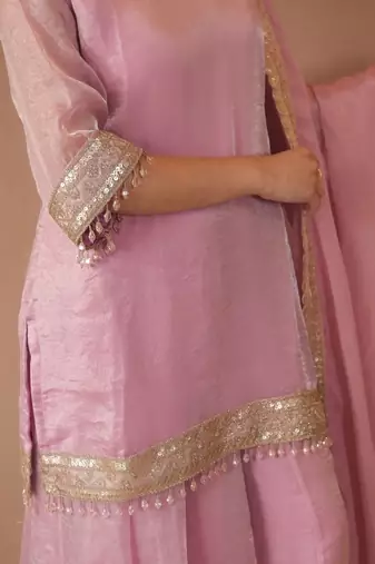 Women's Beautiful Embroidery Work Satin Fabric Straight Kurta Sharara and Dupatta Set