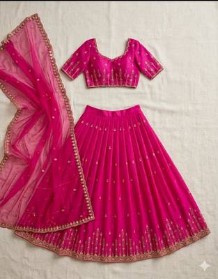 pink silk blend plain lehenga choli 3