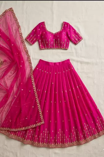 pink silk blend plain lehenga choli