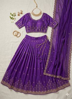 purple silk blend plain lehenga choli 3