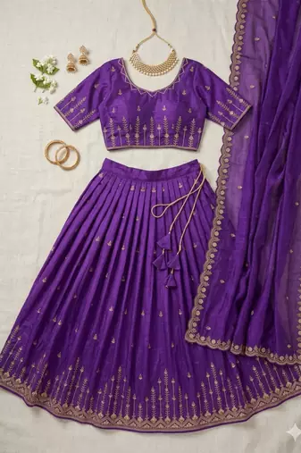 purple silk blend plain lehenga choli
