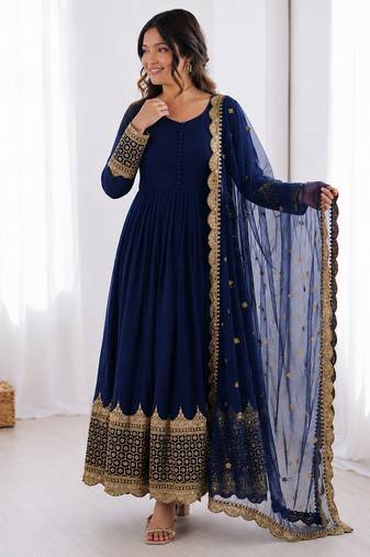 Blue georgette embroidered with sequin anarkali suit